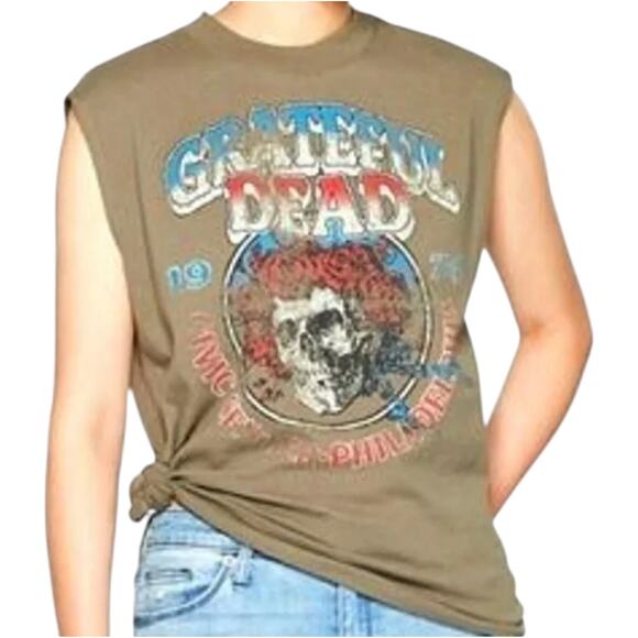 Junk Food Clothing Tops - Junk Food Clothing Grateful Dead Muscle Tee Crew Graphic Print Olive Green XS